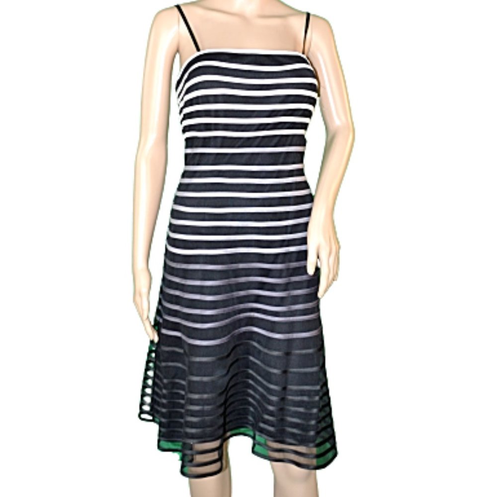 WHBM Black White Striped Fit Flare A-Line Dress 8
